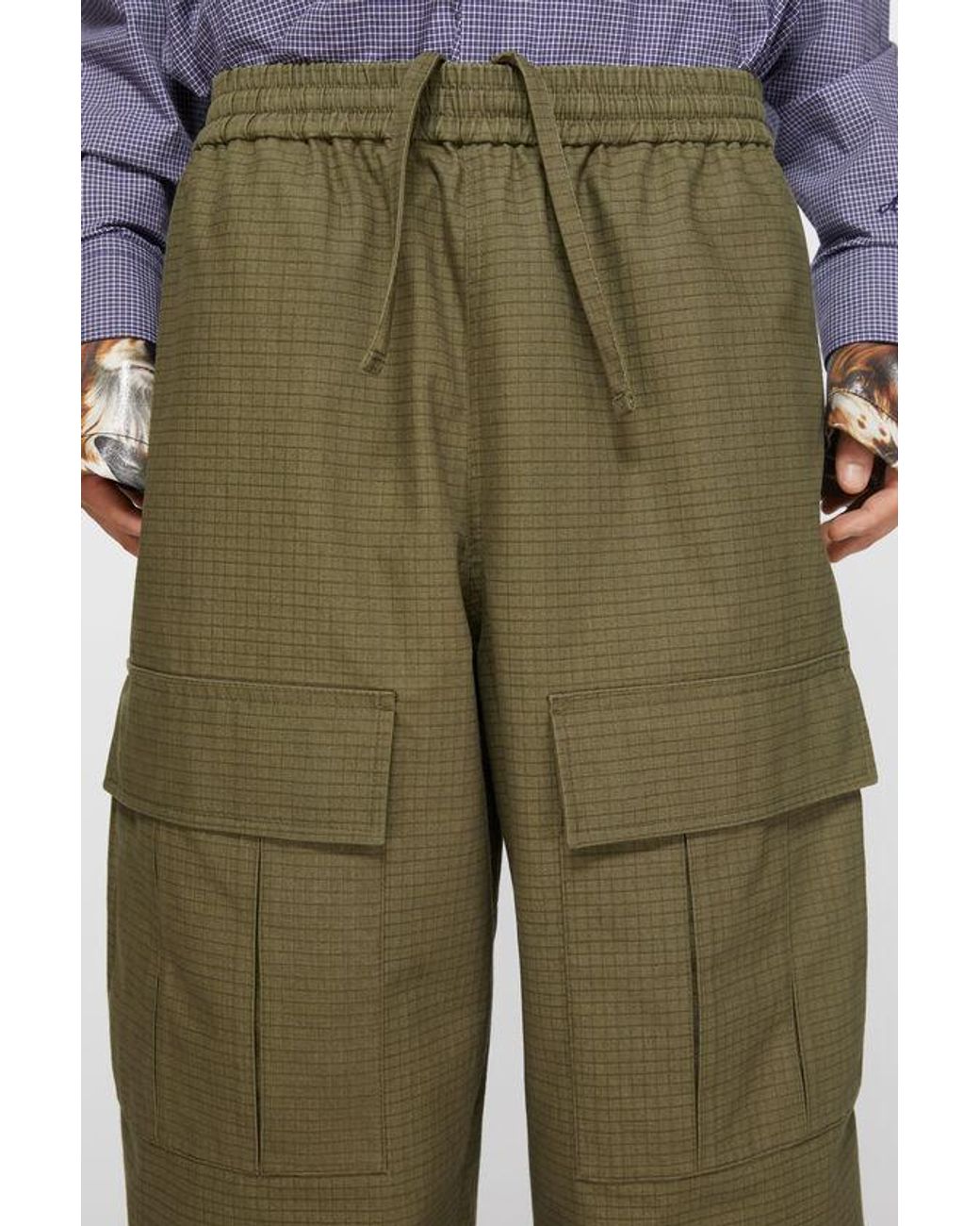 Acne Green Logo Embroidered Straight Leg Trousers for men