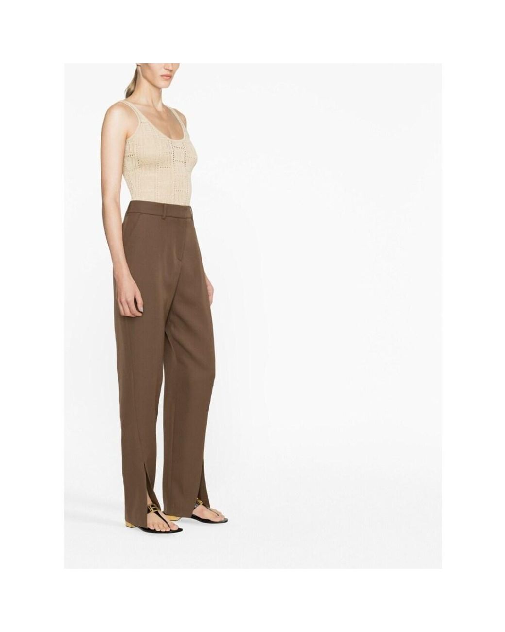 Balmain Brown High Waist Slit Detailed Trousers
