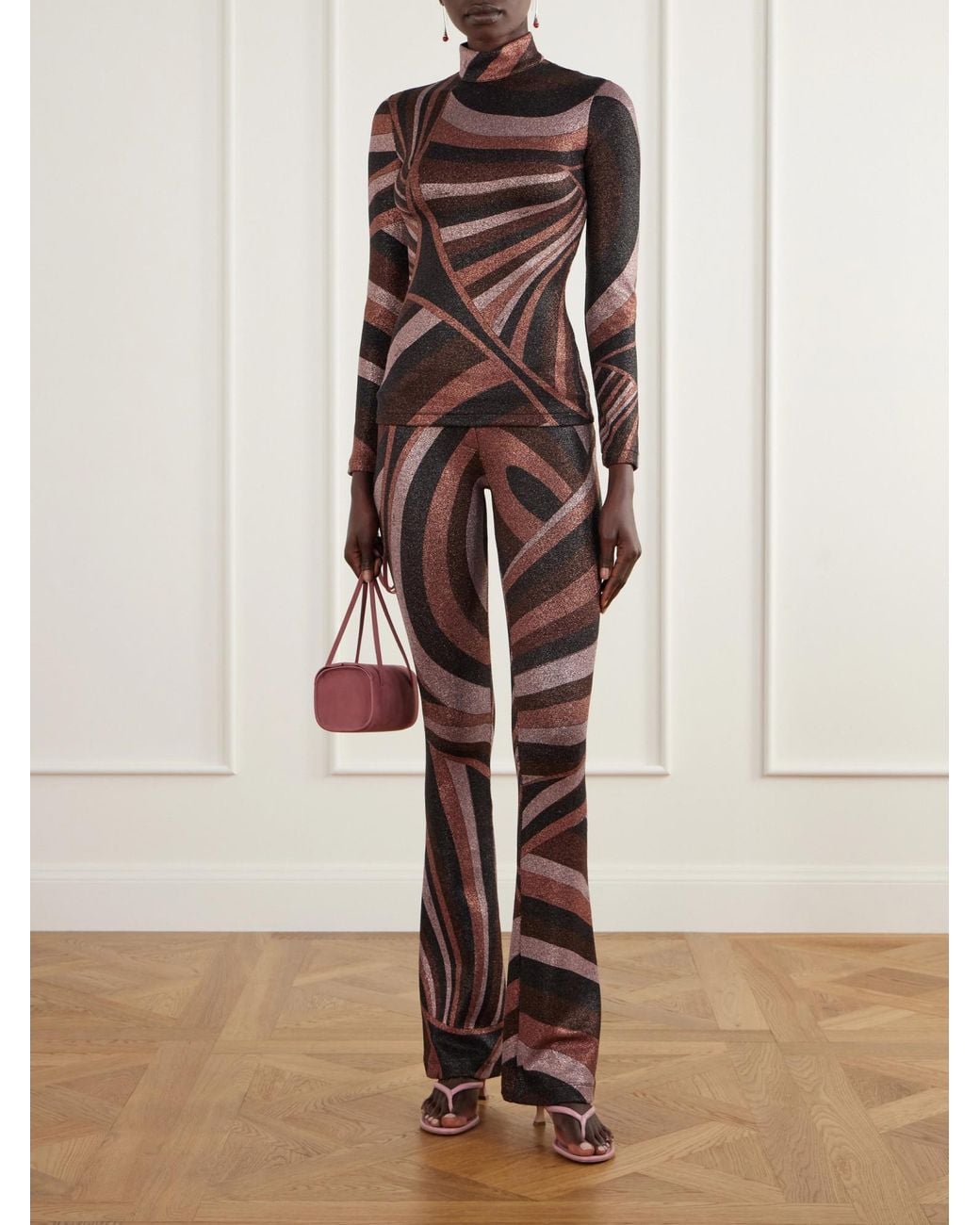 Emilio Pucci Brown Printed Stretch-Jersey Turtleneck Top