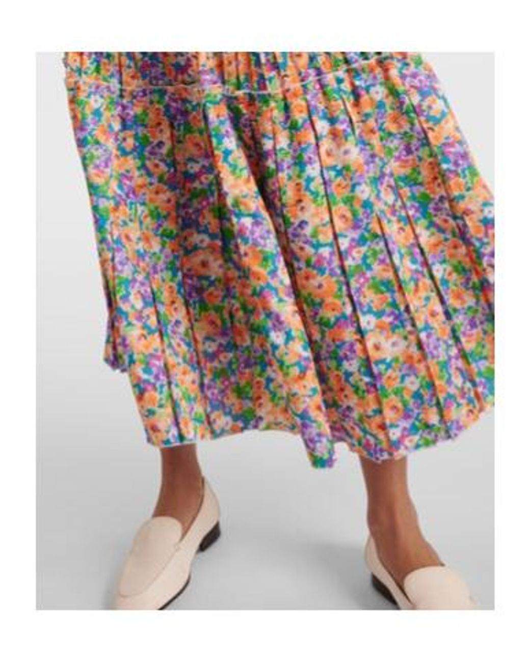 Plan C Natural Floral Pleated Midi Dress