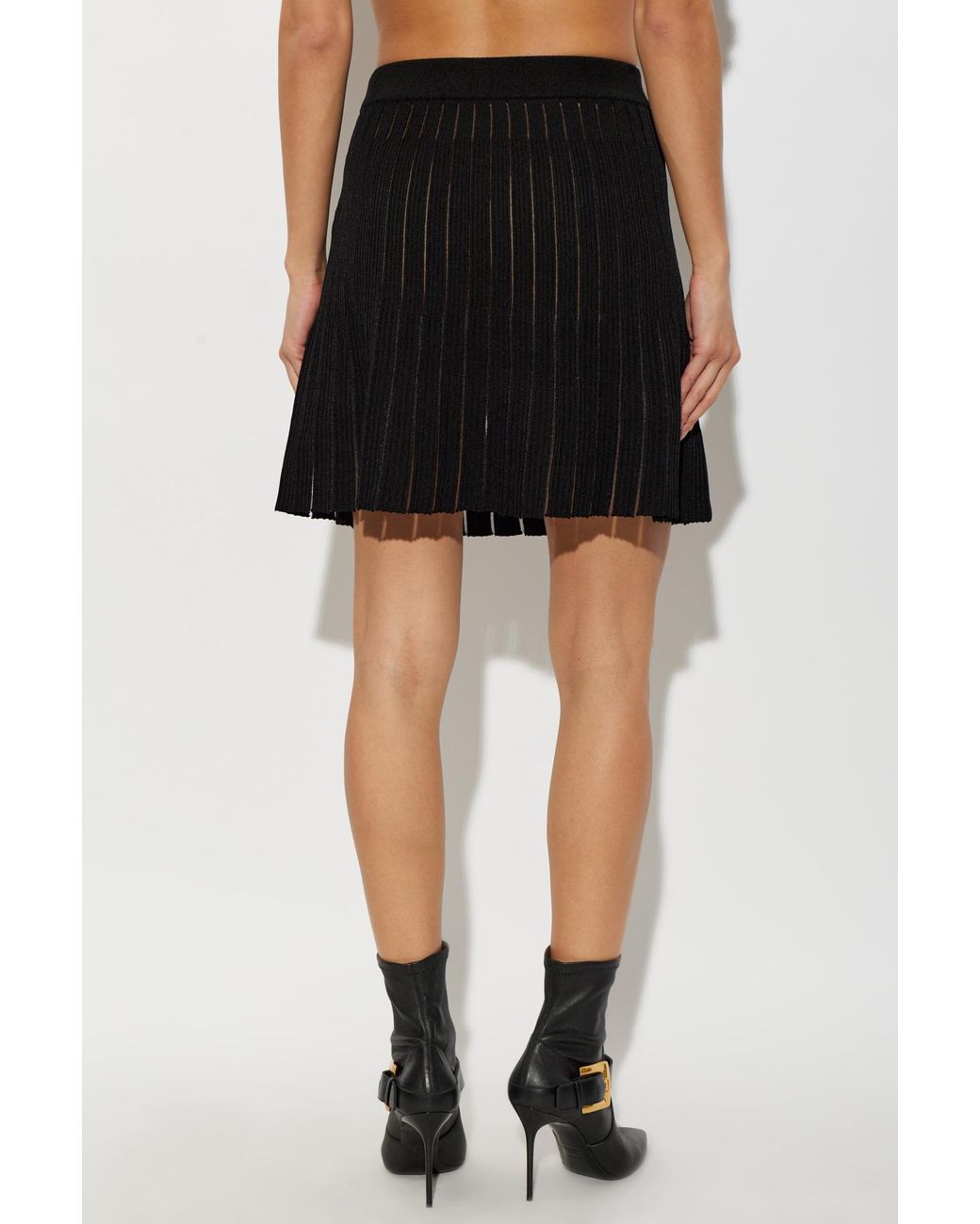 Balmain Black Stripe Patterned Textured Mini Skirt