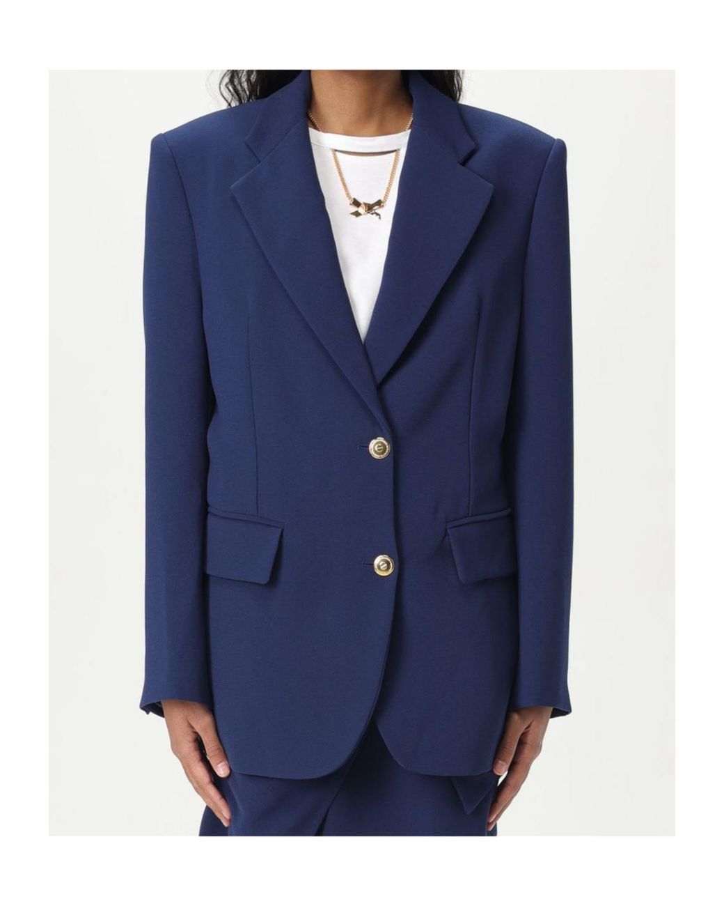 Elisabetta Franchi Blue Single-Breasted Oversized Jacket