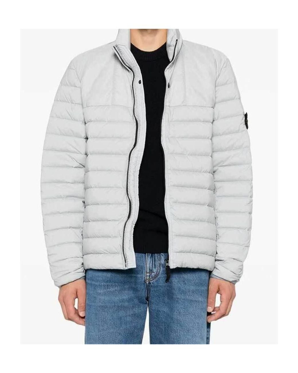 Stone Island Gray Quilted Logo-Patch Jacket for men