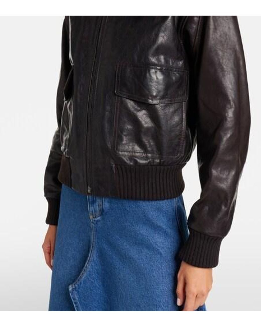 Victoria Beckham Black Shearling-Trimmed Leather Jacket