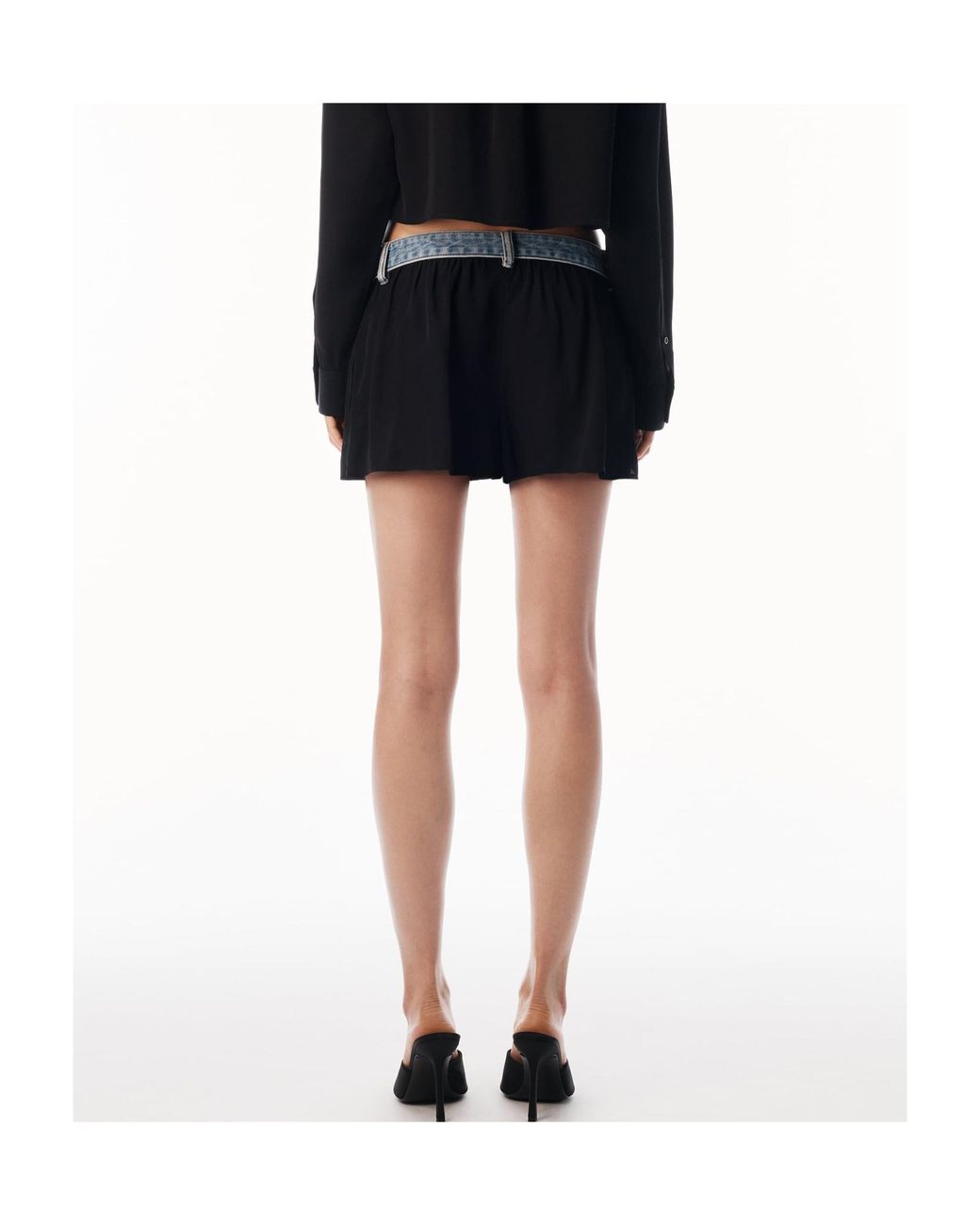 Alexander Wang Black Pleated Mid-Rise Shorts