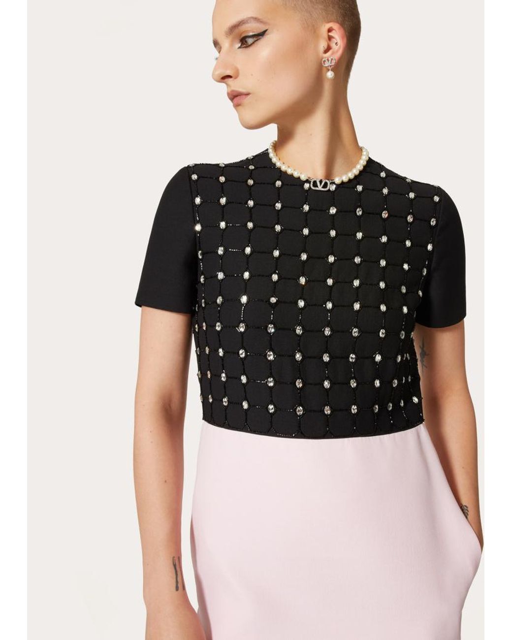 Valentino Black Embroidered Crepe Couture Short Dress