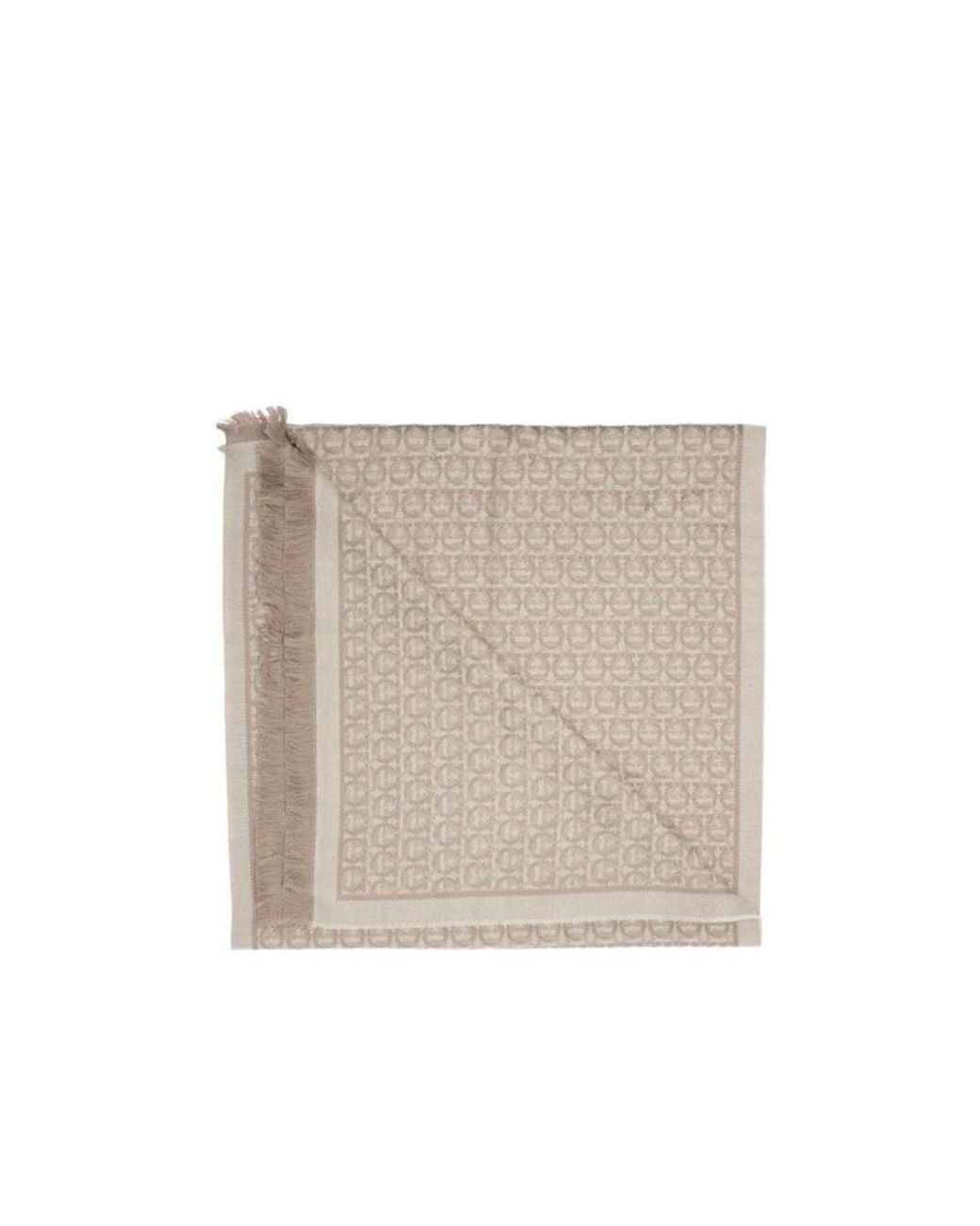 Ferragamo Natural Ferragamo Gancini Patterned Fringed Scarf
