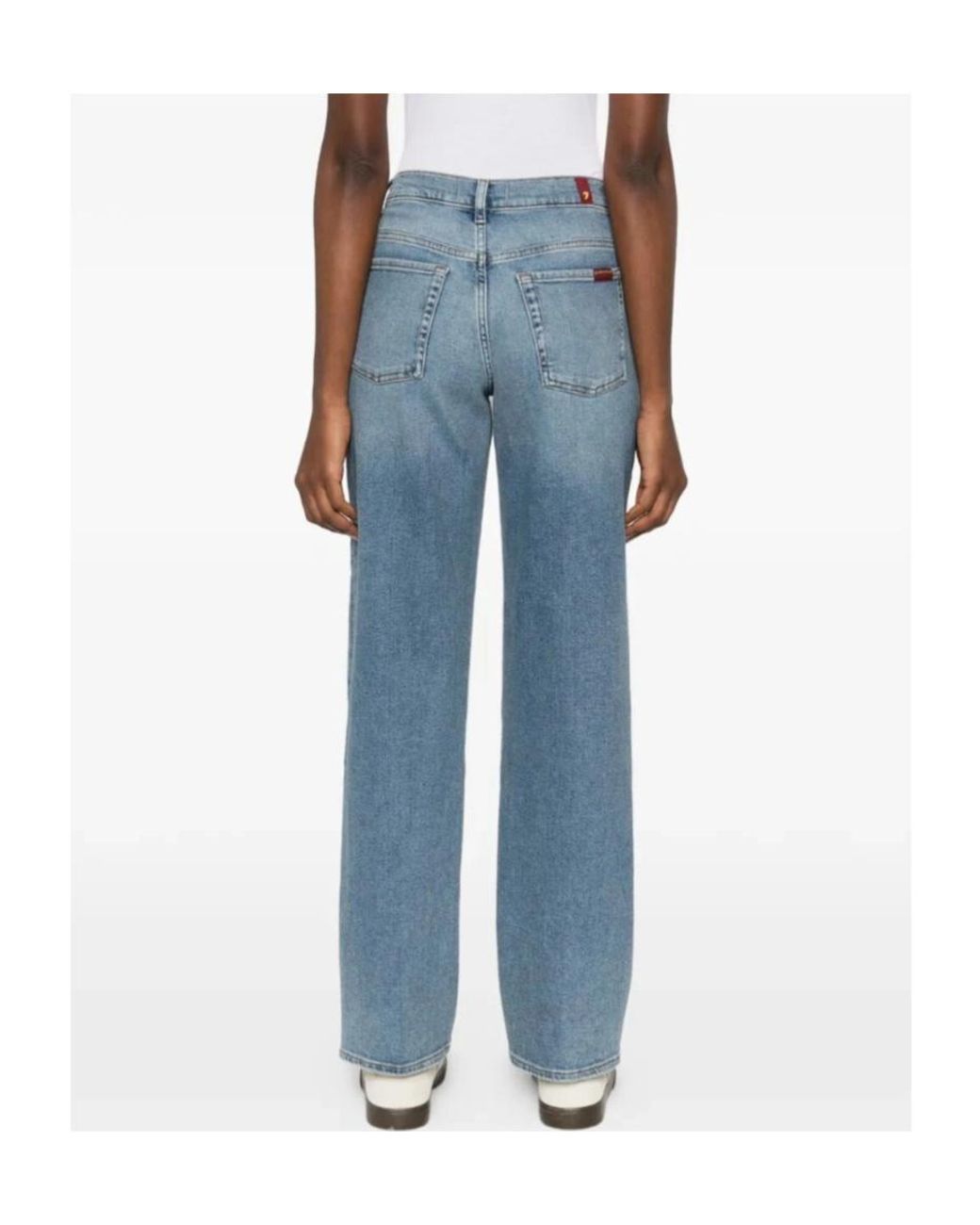 7 For All Mankind Blue Stovepipe Straight Jeans