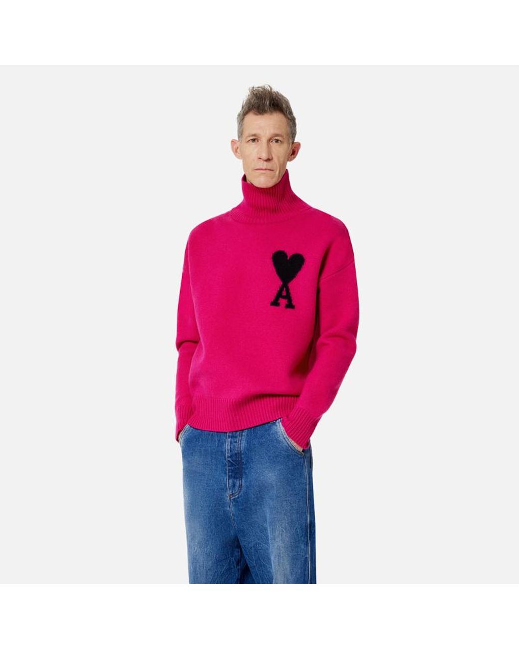 AMI Pink Ami De Coeur Roll-Neck Jumper for men