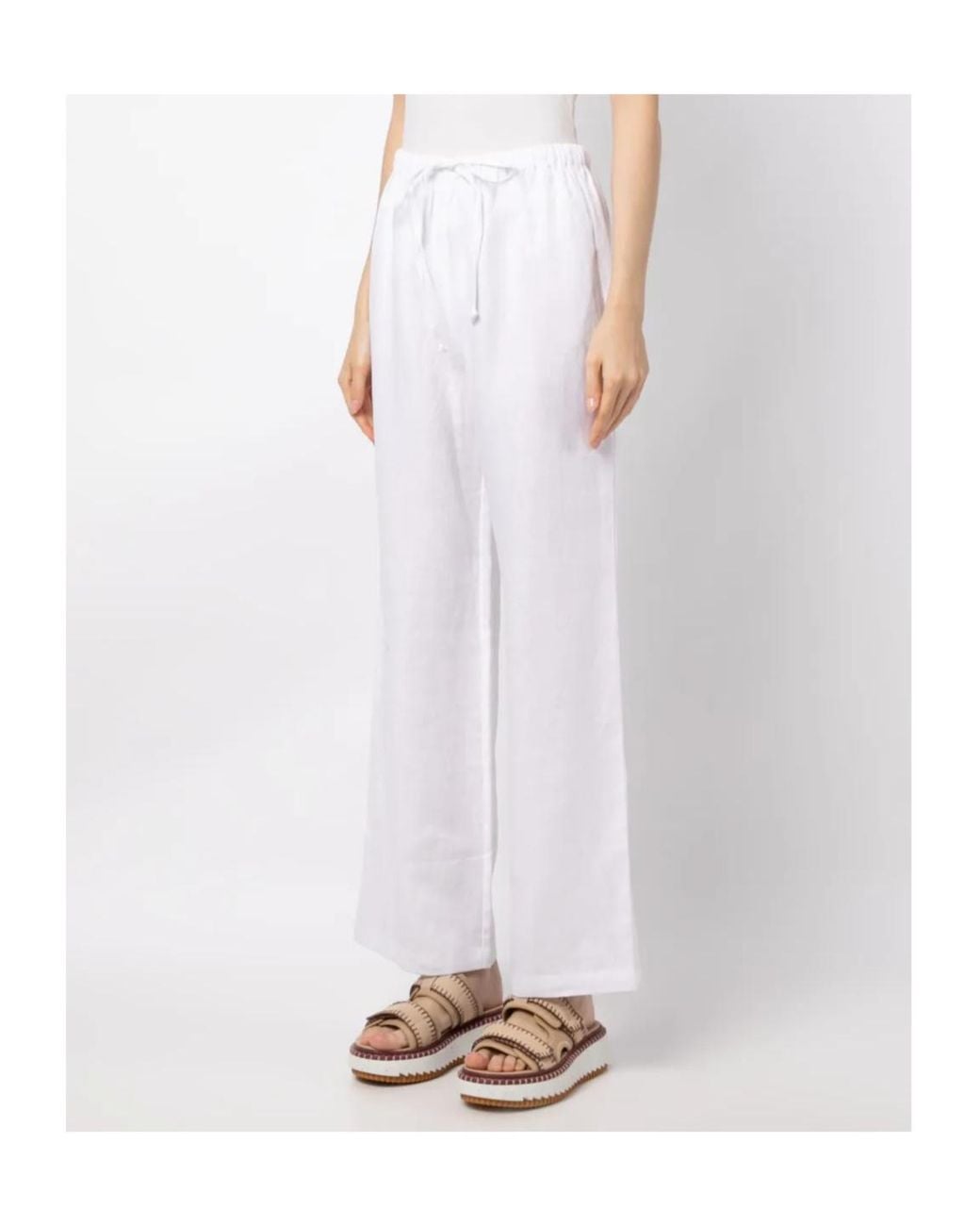 Reformation White Olina Linen Track Pants