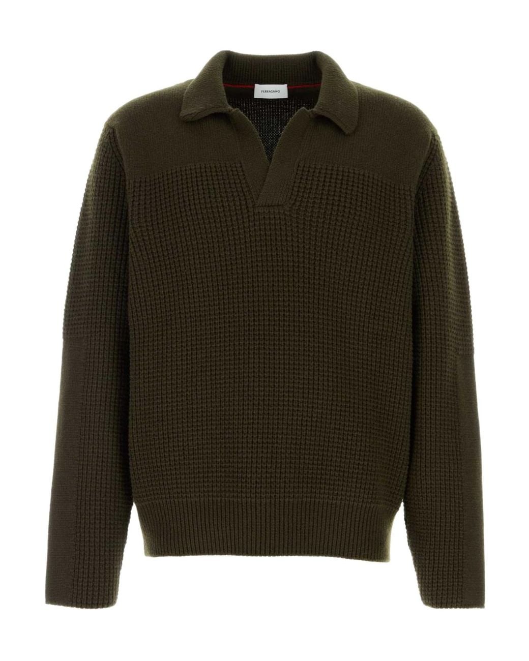 Ferragamo Green Ferragamo Waffle Knit Polo Sweater for men