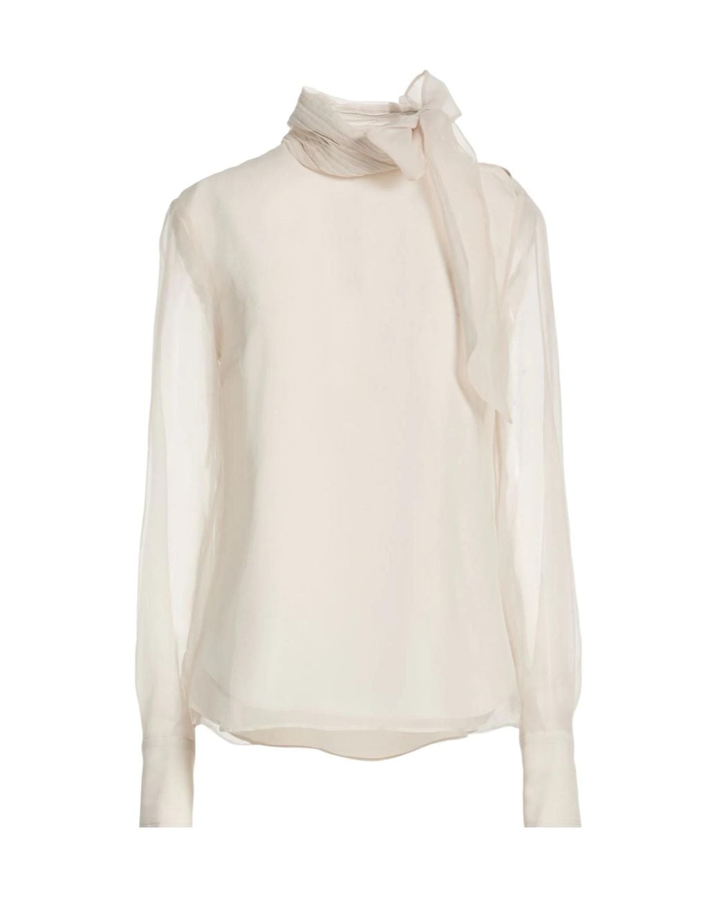 Brunello Cucinelli White Bow Tie Blouse