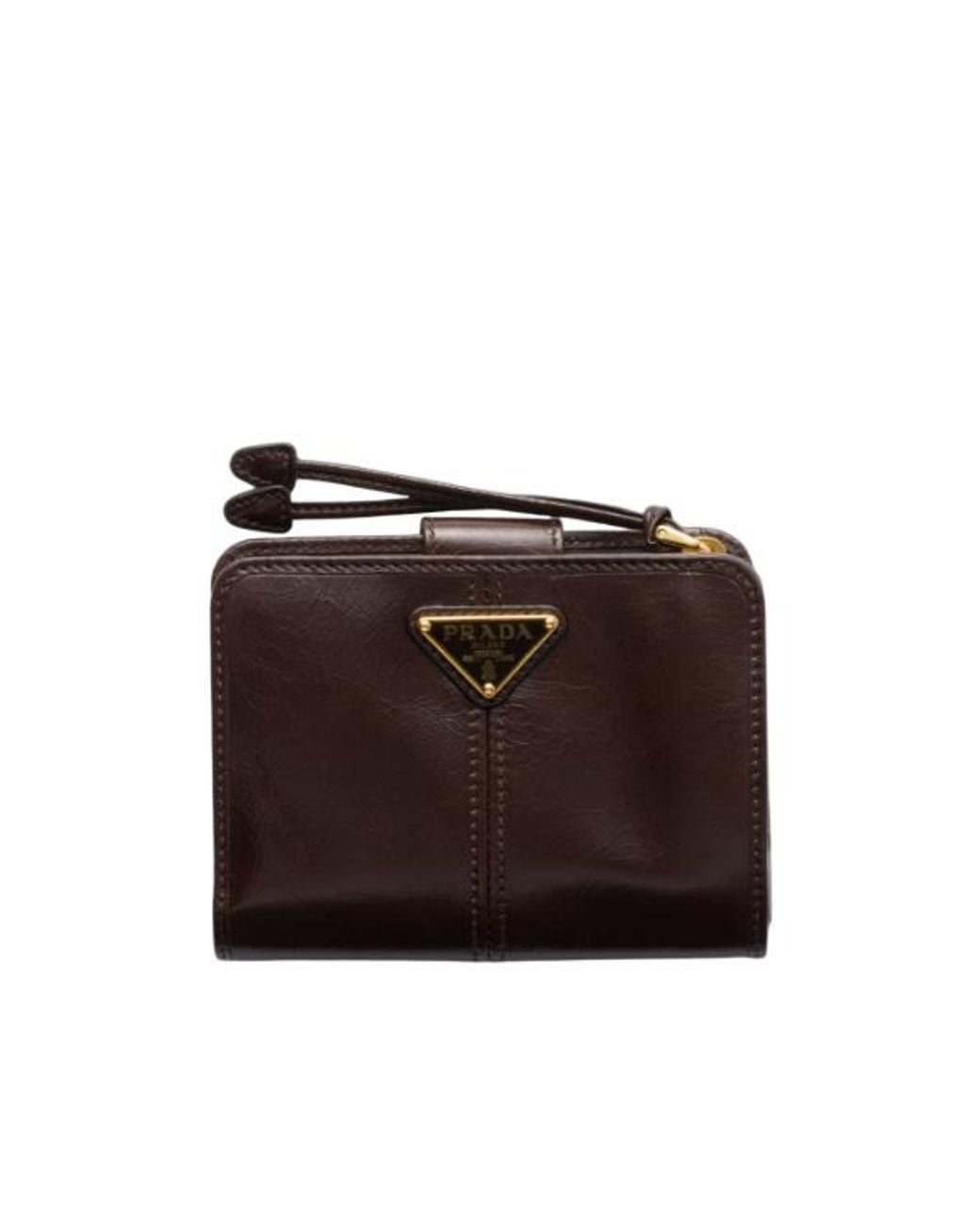 Prada Brown Triangle-Logo Leather Wallet