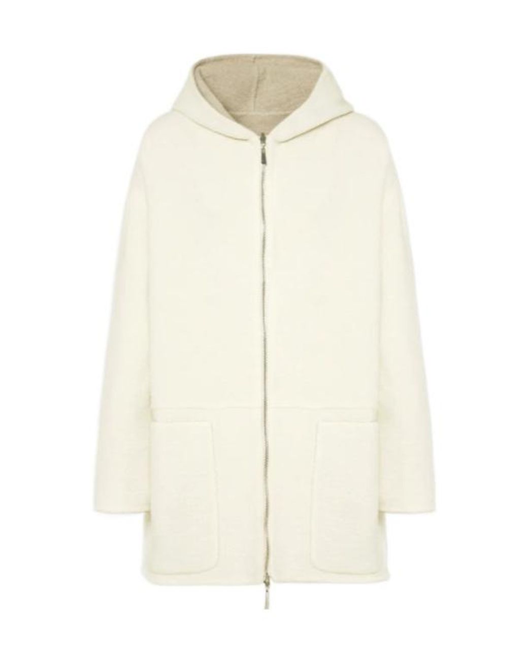 Malo White Zip-Up Hooded Coat