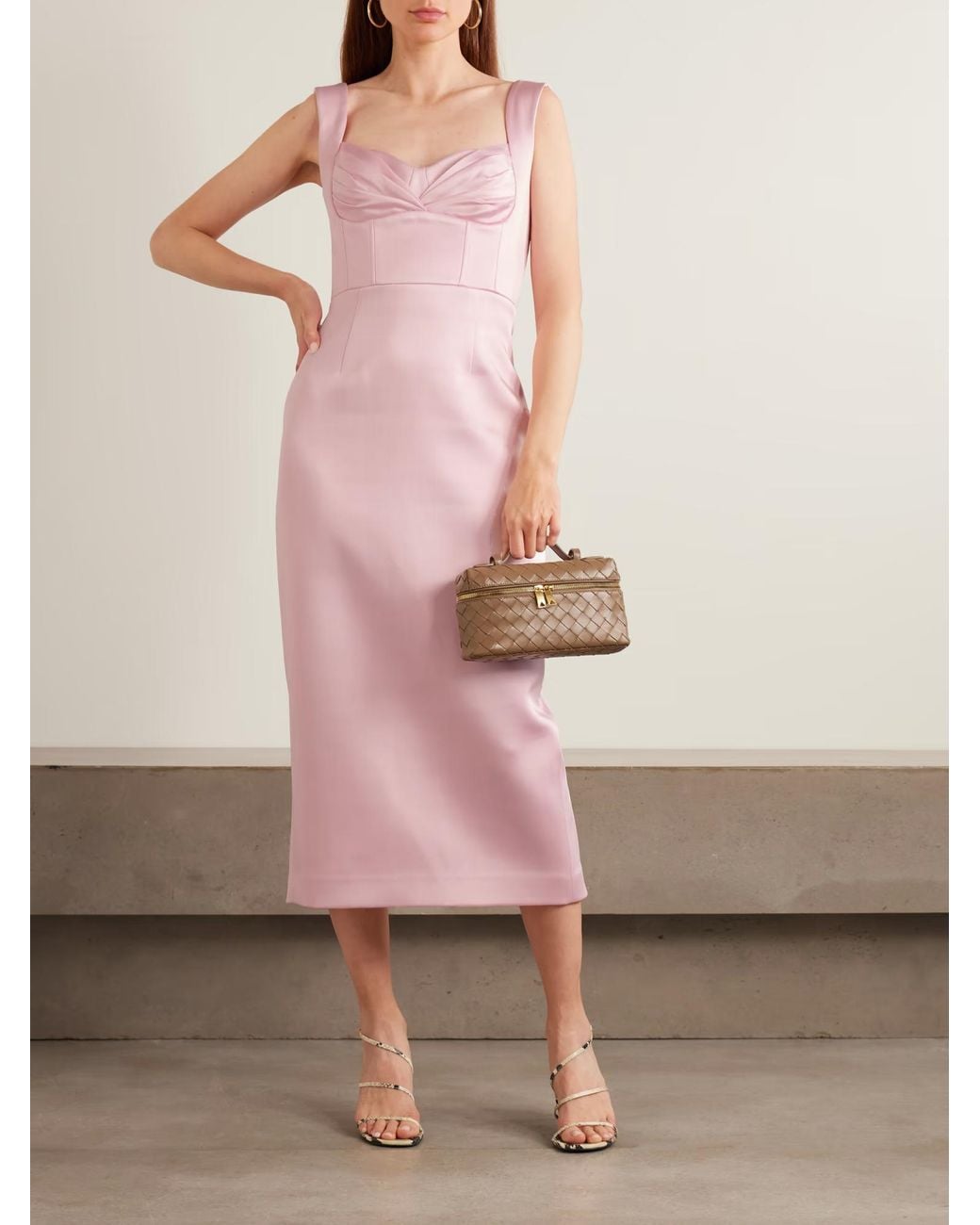Rebecca Vallance Pink Aymee Gathered Satin-Twill Midi Dress