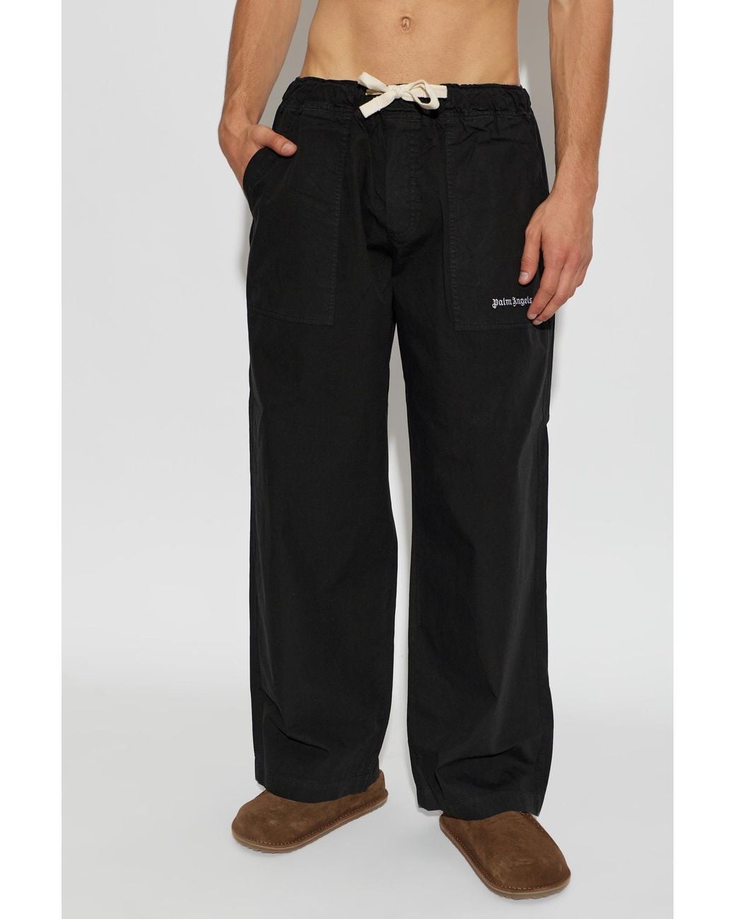 Palm Angels Black Logo Printed Drawstring Trousers for men