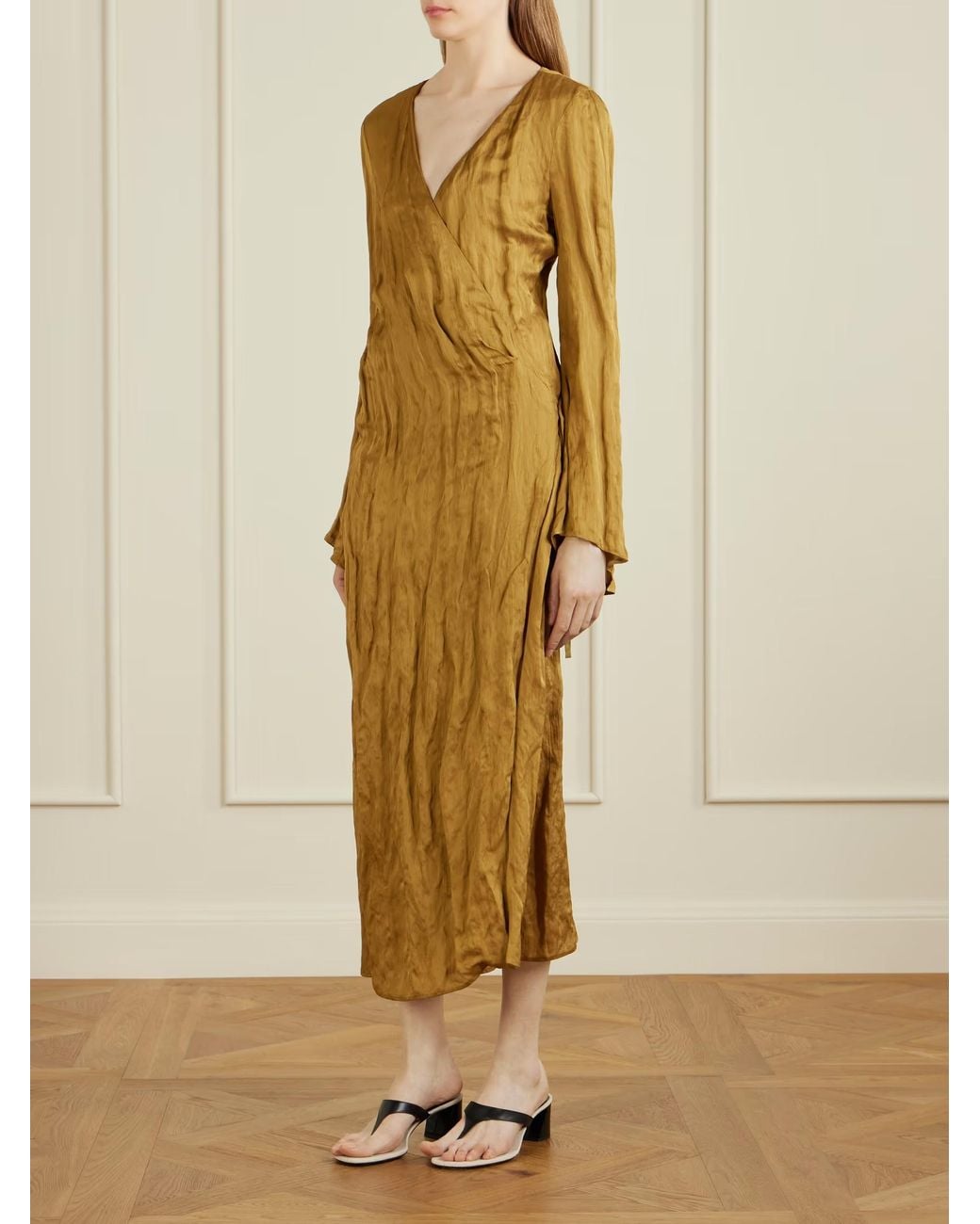 Khaite Natural Rommi Crinkled-Voile Midi Wrap Dress