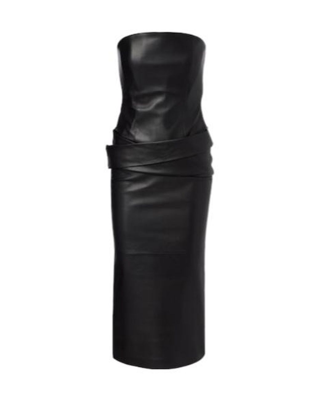 Alex Perry Black Strapless Leather Midi Dress
