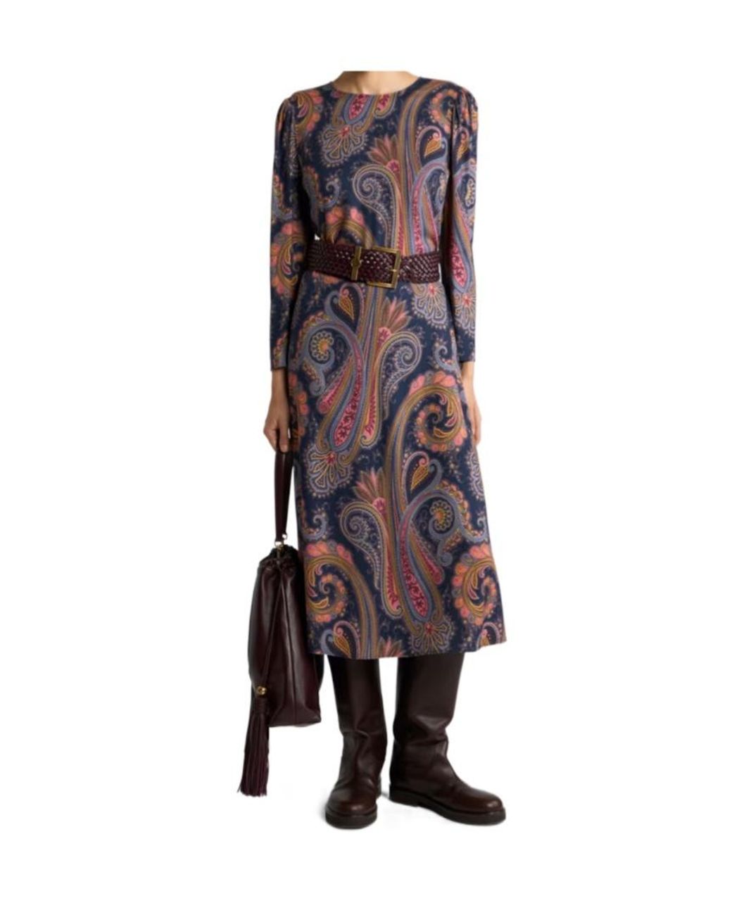 Etro Purple Crepe Midi Dress With Paisley Motif