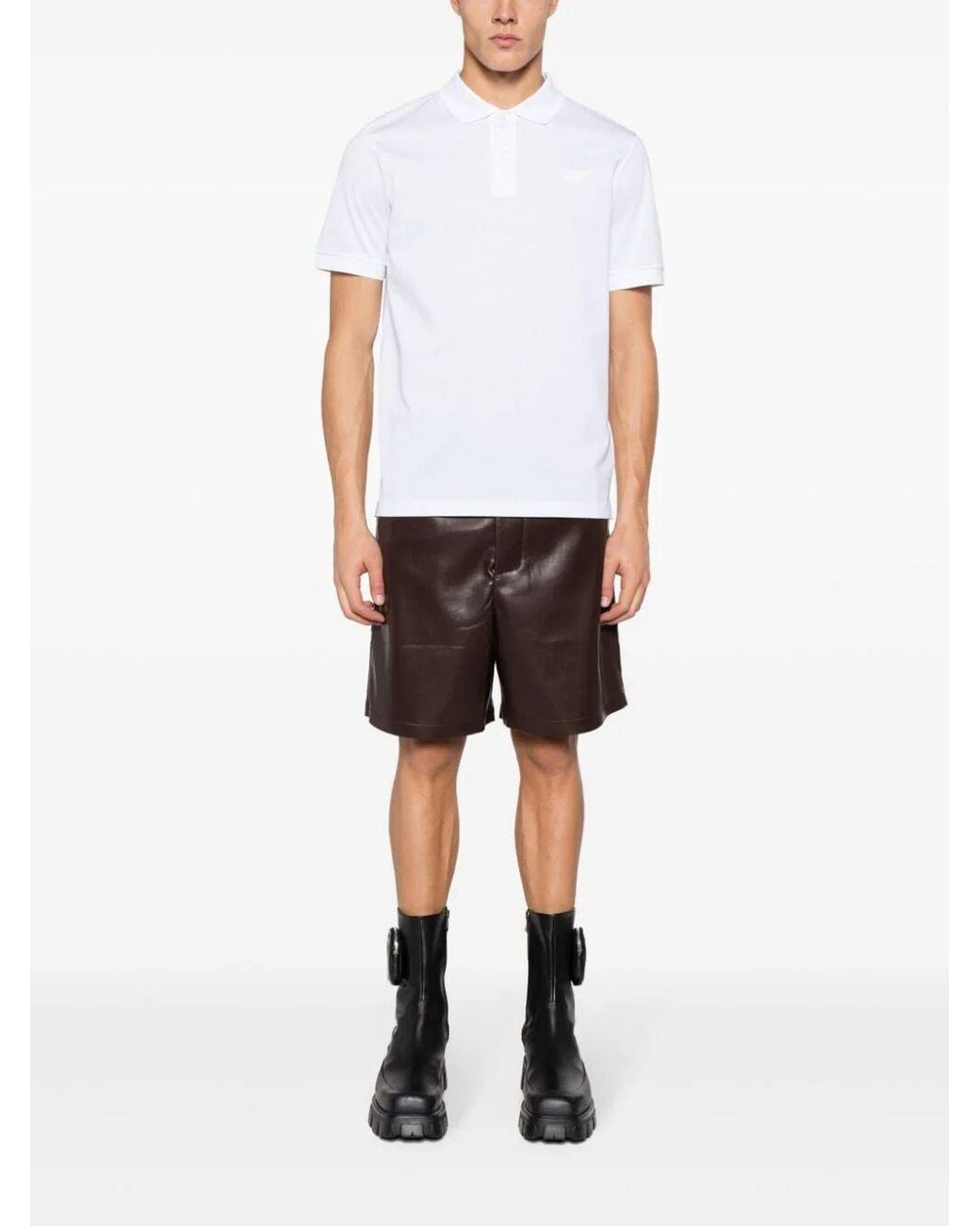 Prada White Short-Sleeved Buttoned Polo Shirt for men