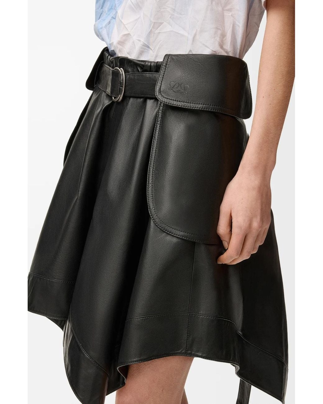 Loewe Black Cargo Belted Leather Mini Skirt
