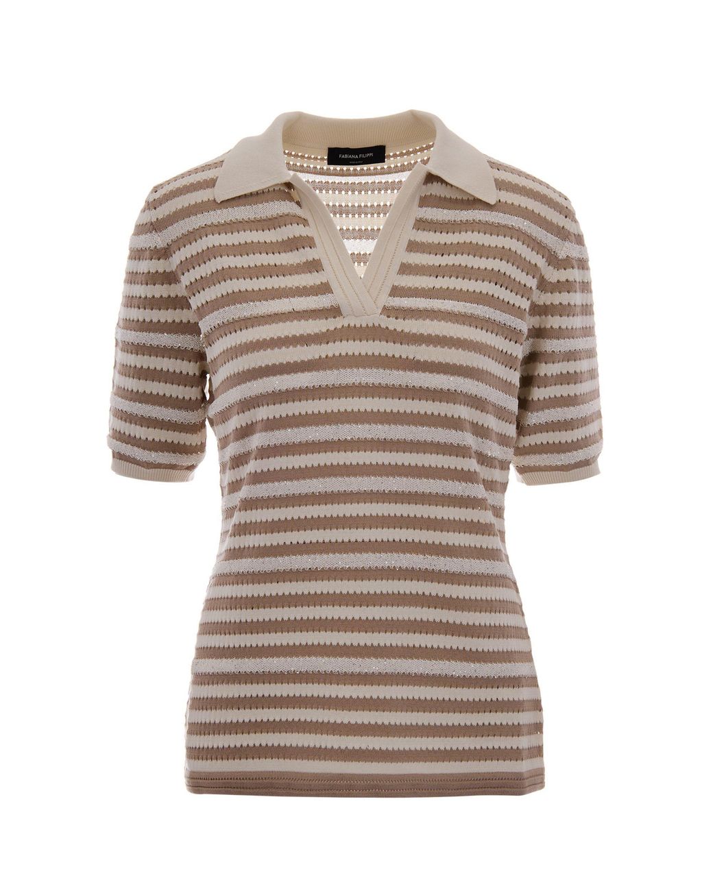 Fabiana Filippi White Striped V-Neck Open-Knit Top
