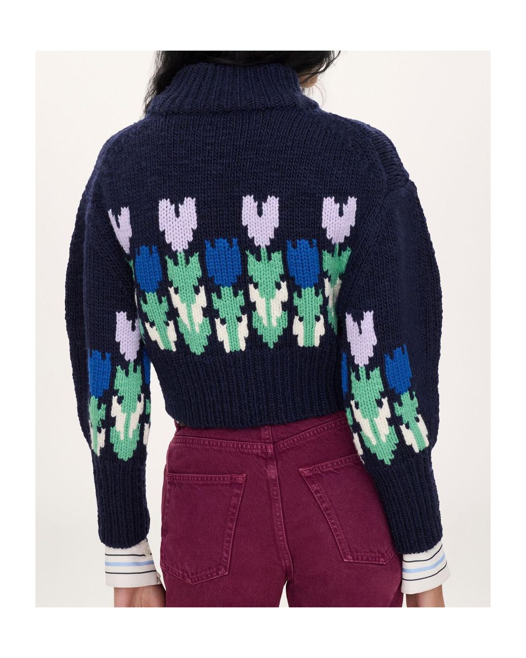 Chloé Blue Chloé Floral Turtleneck Knitted Sweater