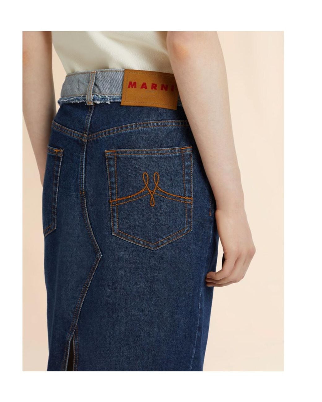 Marni Blue Denim Inside-Out Midi Skirt