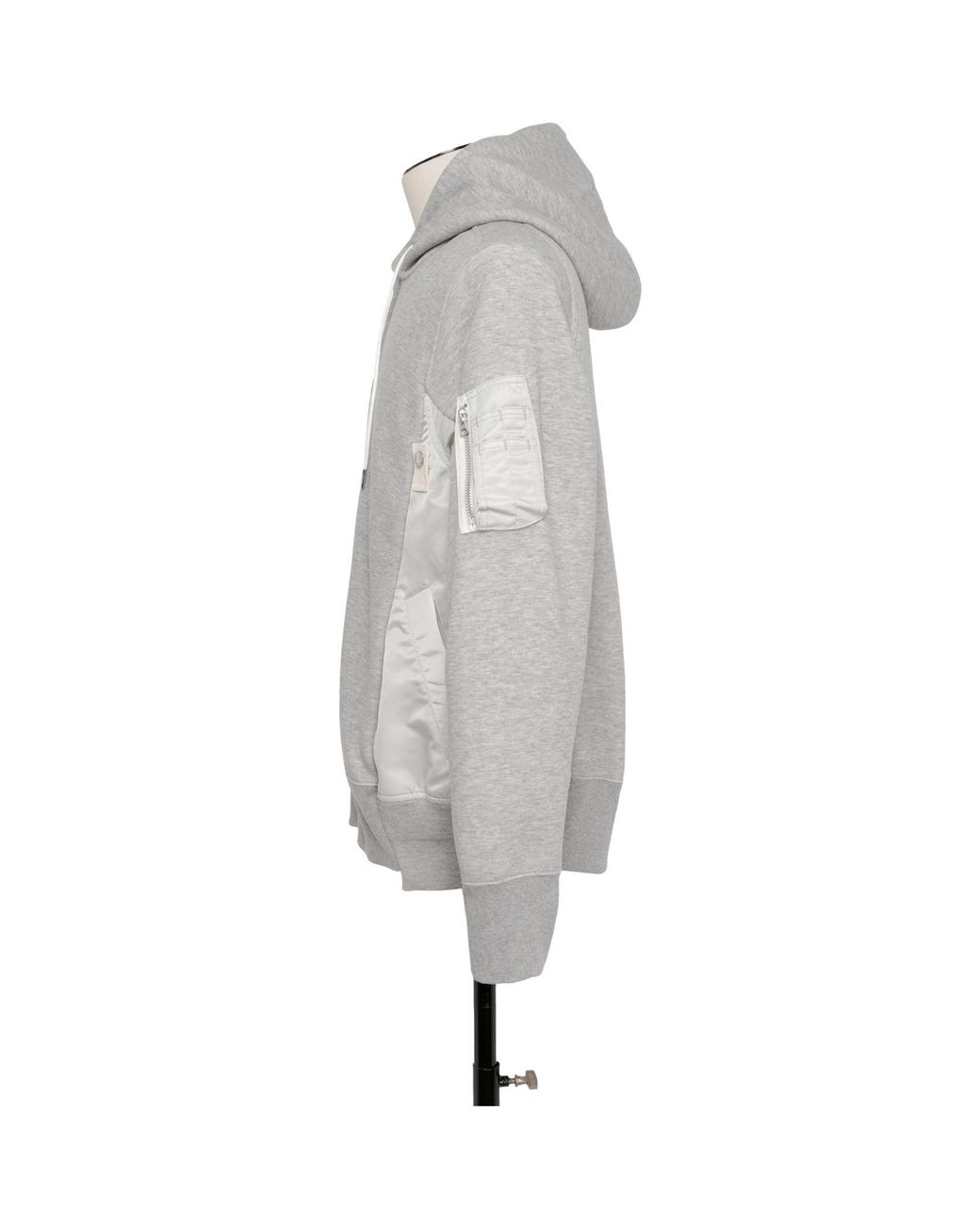 Sacai Gray Panelled Zip-Up Hoodie for men