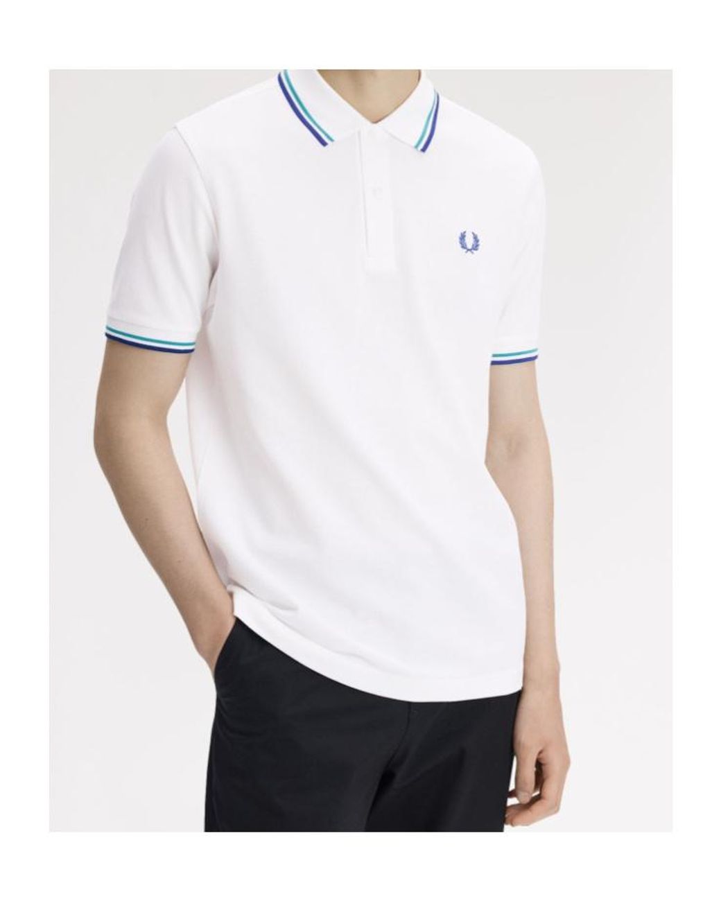 Fred Perry White Logo Embroidered Buttoned Polo Shirt for men