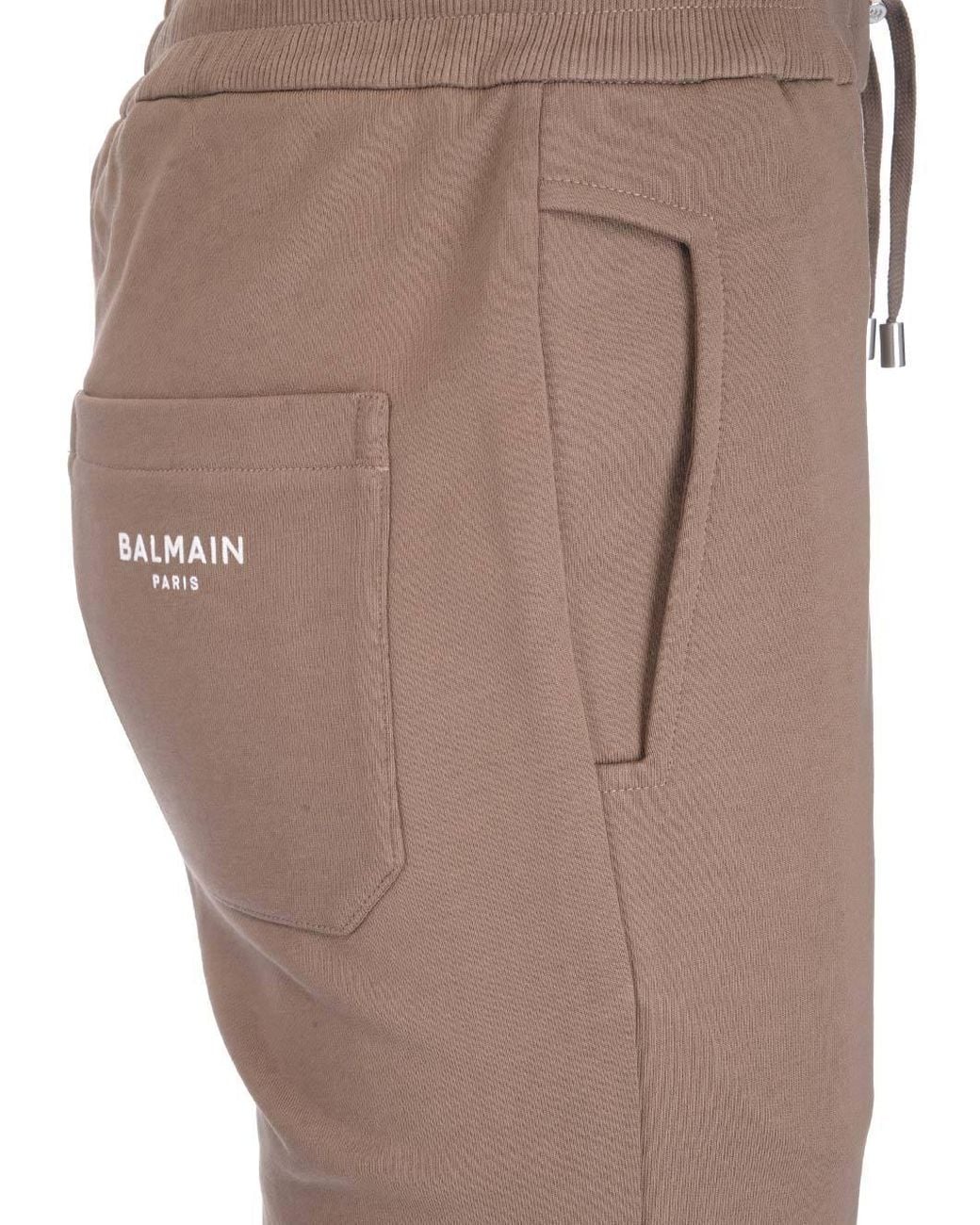 Balmain Brown Cotton Shorts With Flocked Paris Logo for men