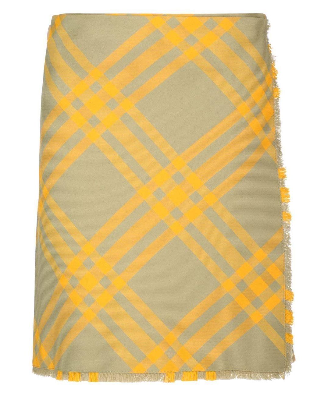 Burberry Yellow Check A-Line Kilt Skirt