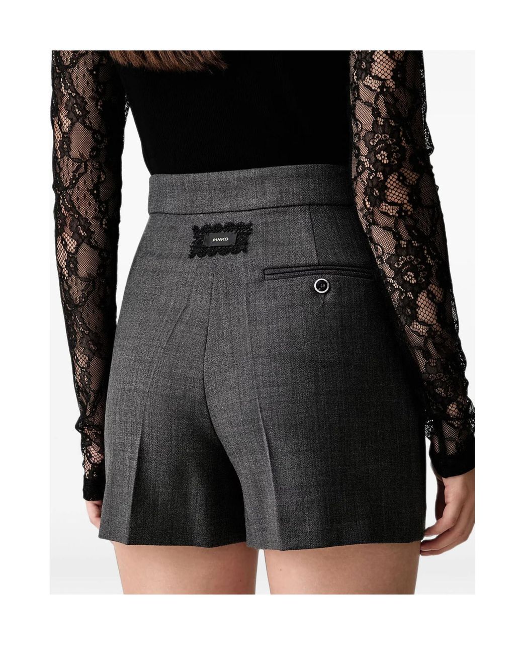 Pinko Blue Herringbone-Pattern Tailored Shorts