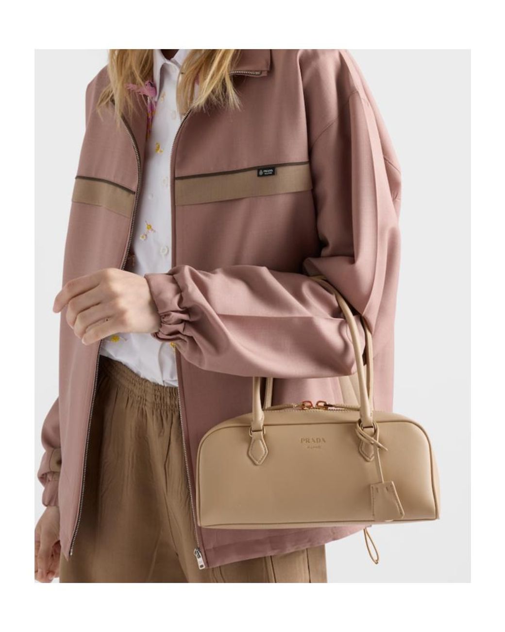 Prada Natural Medium Leather Top-Handle Bag