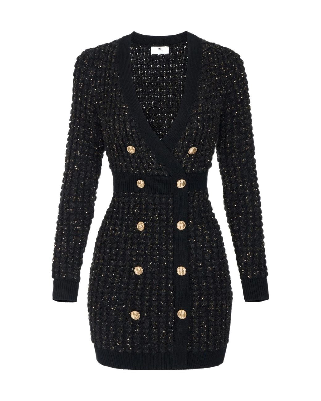 Elisabetta Franchi Black Buttoned V-Neck Mini Dress