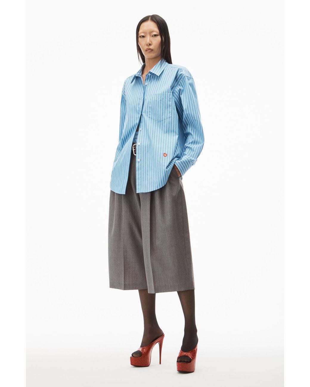 Alexander Wang Blue Logo Patch Boyfriend Shirt
