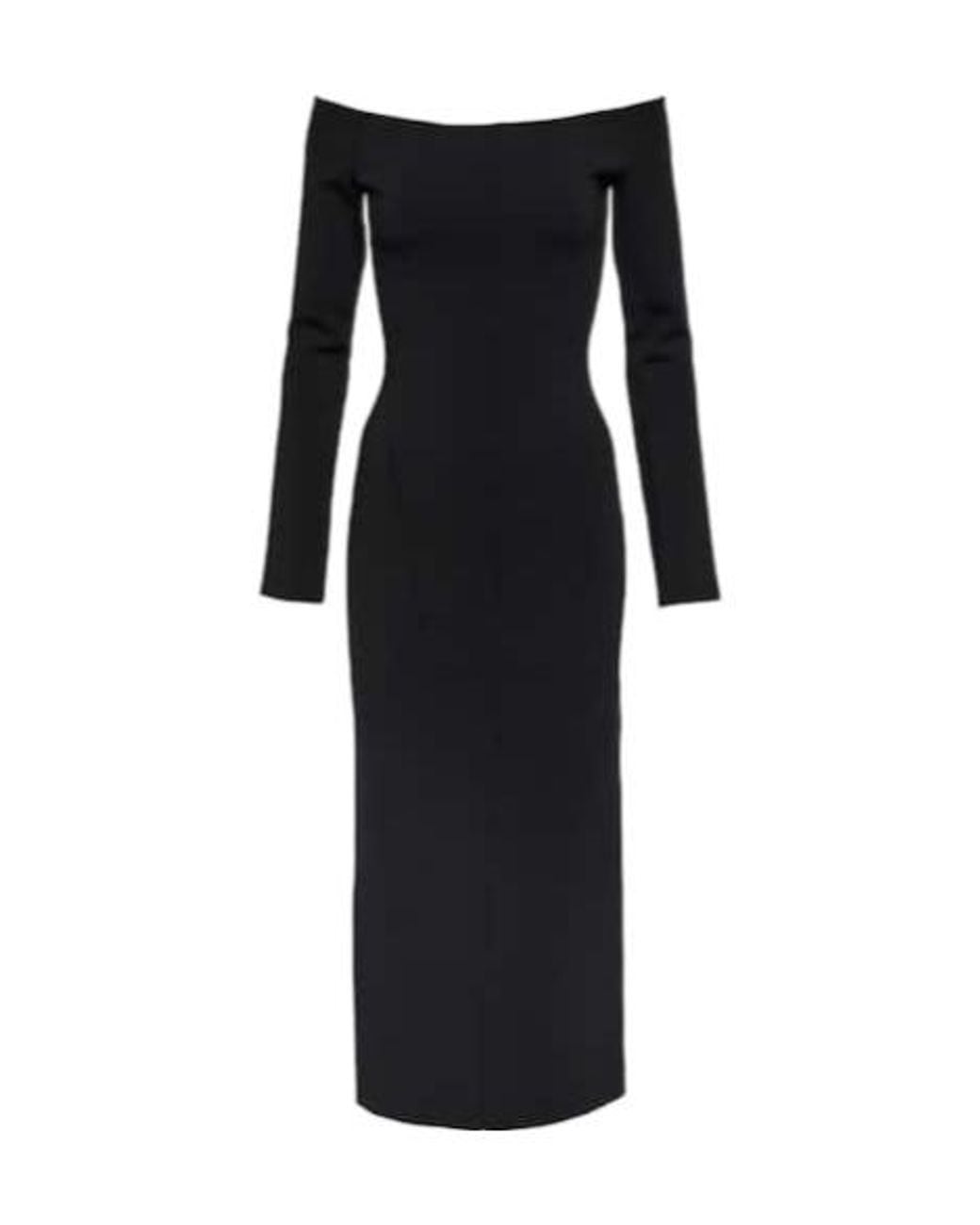 Galvan Black Aphrodite Off-Shoulder Midi Dress
