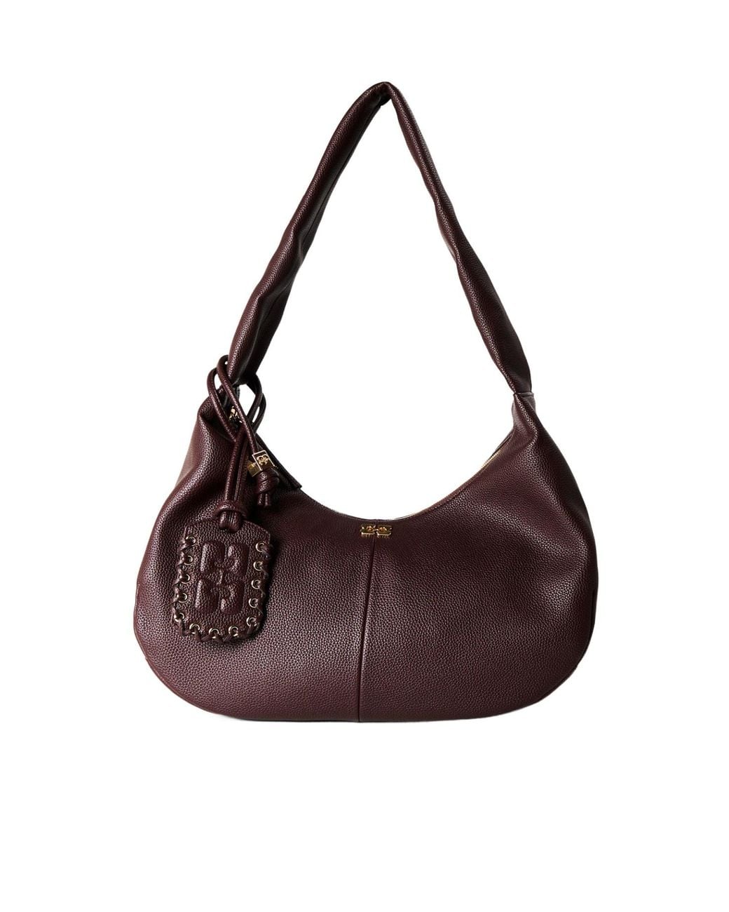 Ganni Brown Burgundy Pebbledleather Hobo Shoulder Bag