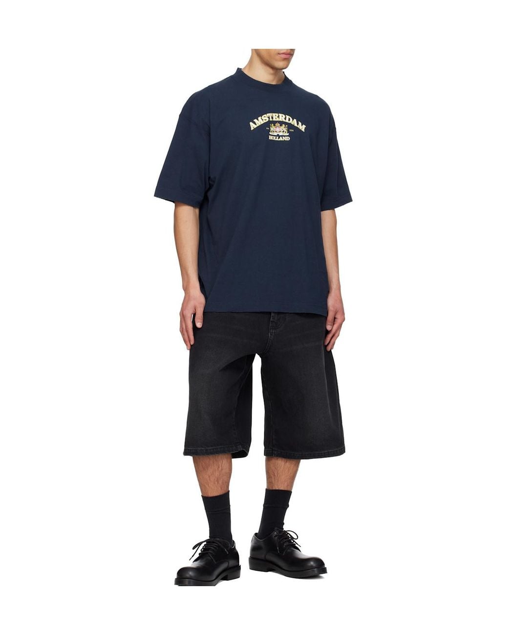 Vetements Black Faded Buttoned Denim Shorts for men