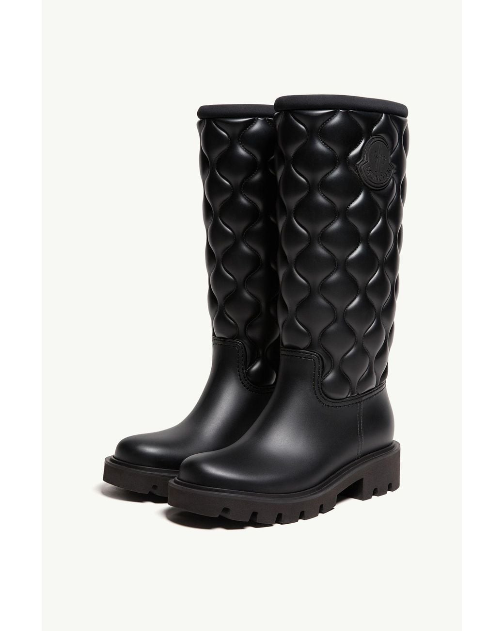 Moncler Black Quilted Knee-High Rain Boots