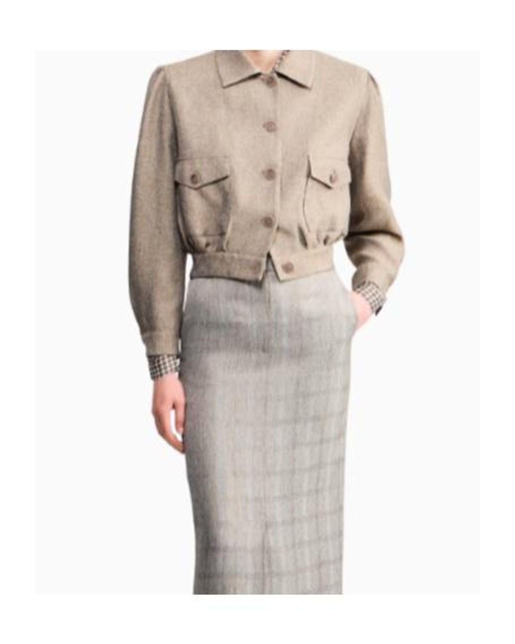 Giorgio Armani Gray Cropped Twill Caban Coat