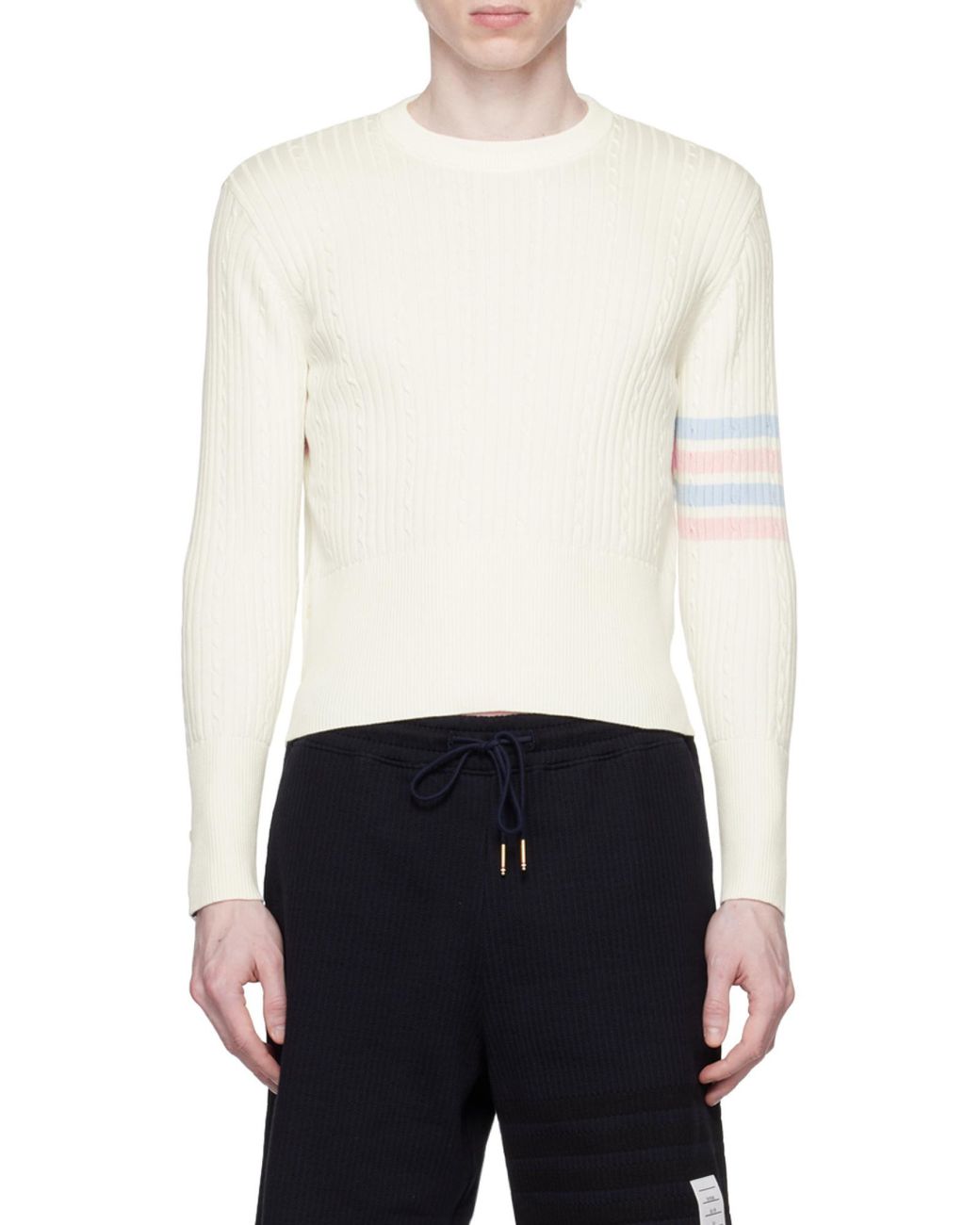 Thom Browne White 4-Bar Cable-Knit Jumper for men