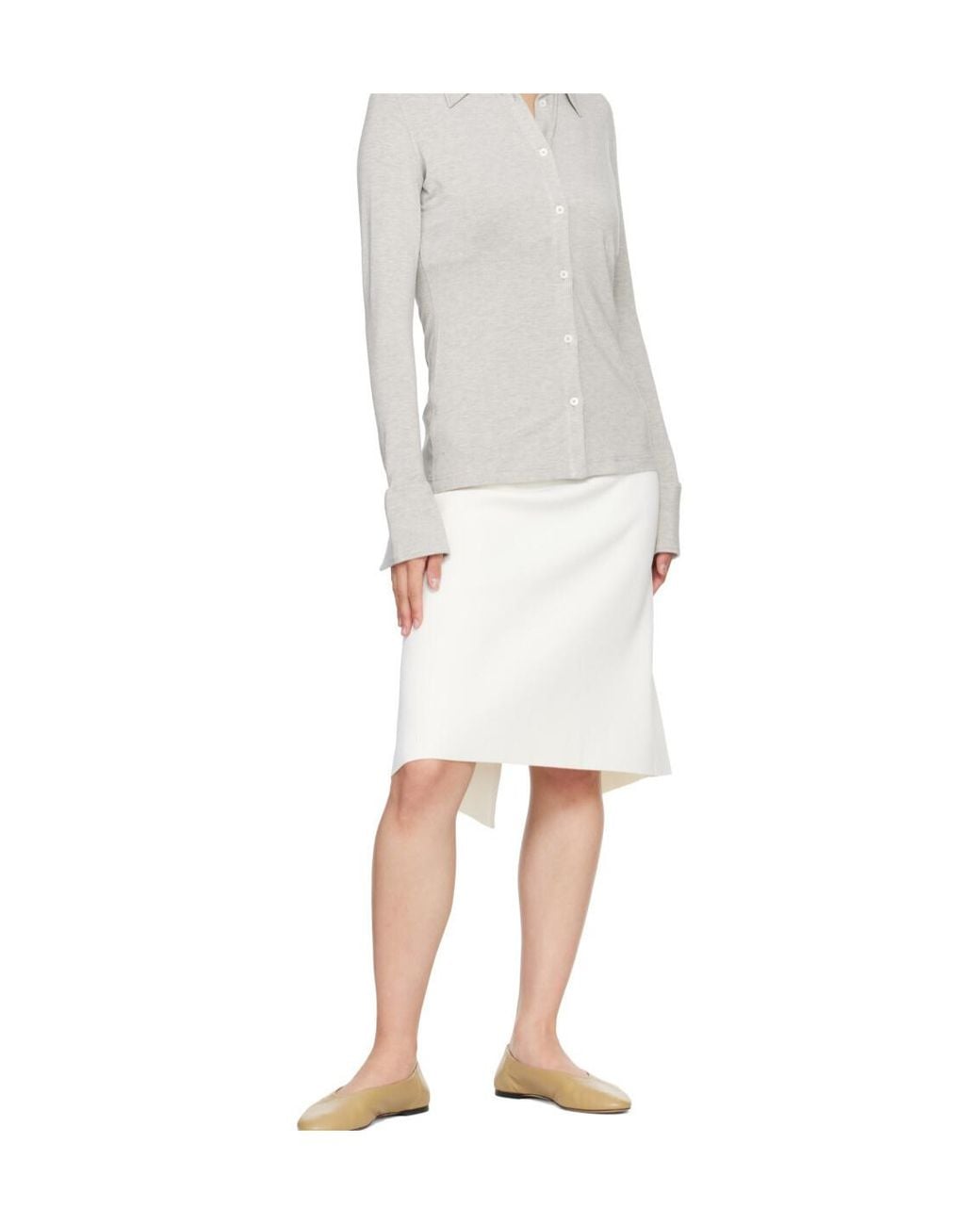 Totême White Buttoned-Back Midi Skirt