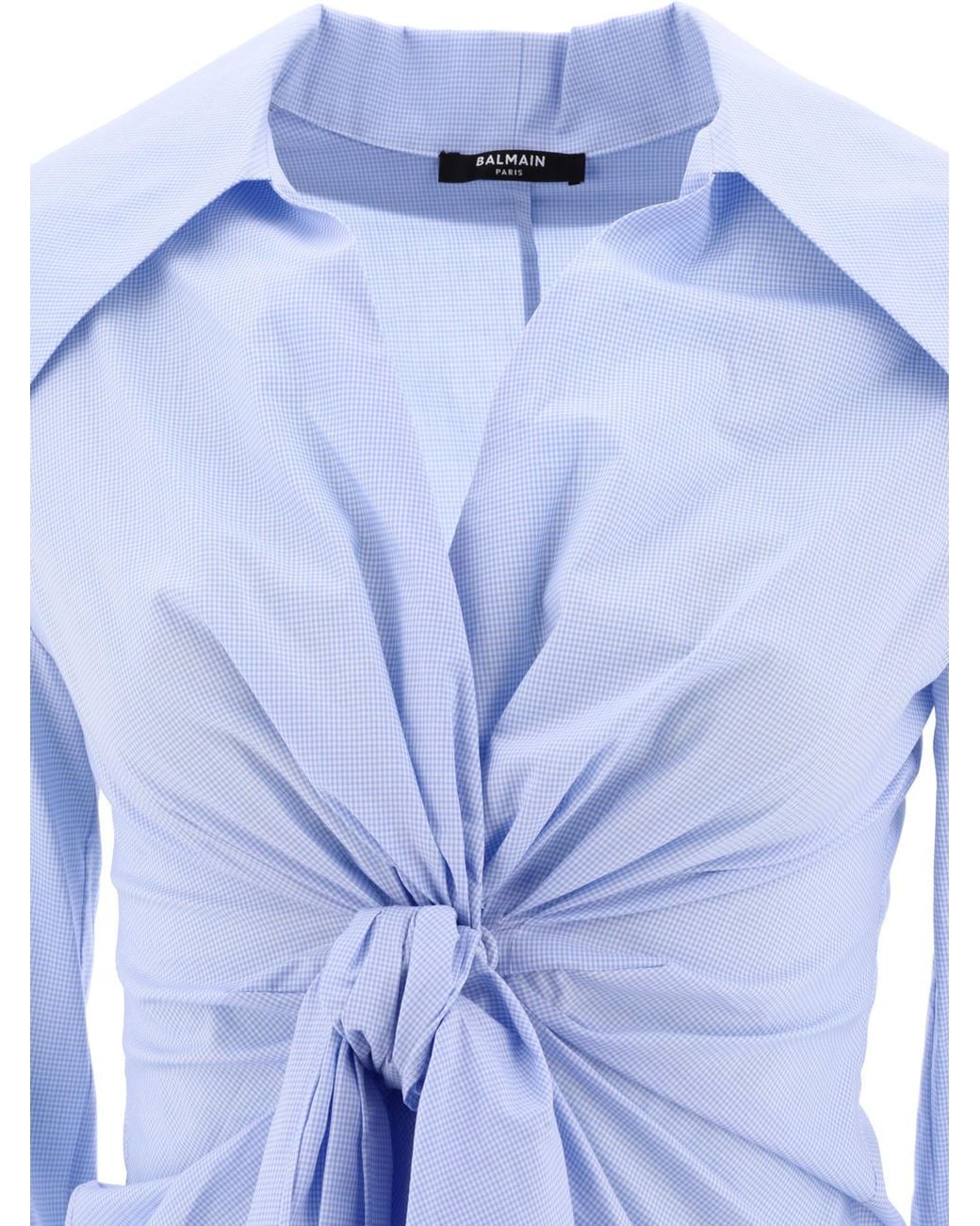 Balmain Blue Poplin Knotted Shirt