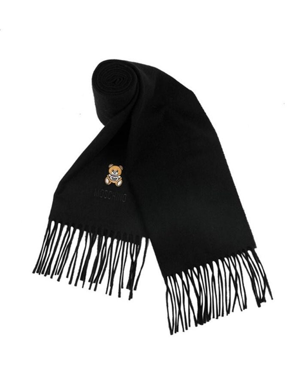 Moschino Black Logo-Embroidered Fringed Scarf for men