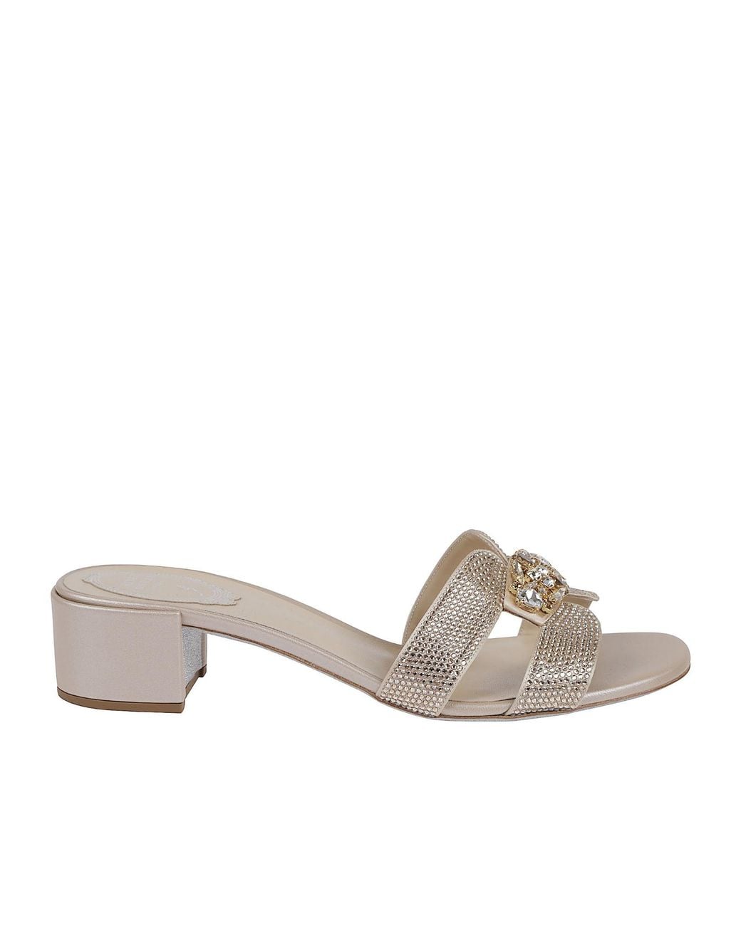 Rene Caovilla Gray Embellished Slide Heeled Sandals