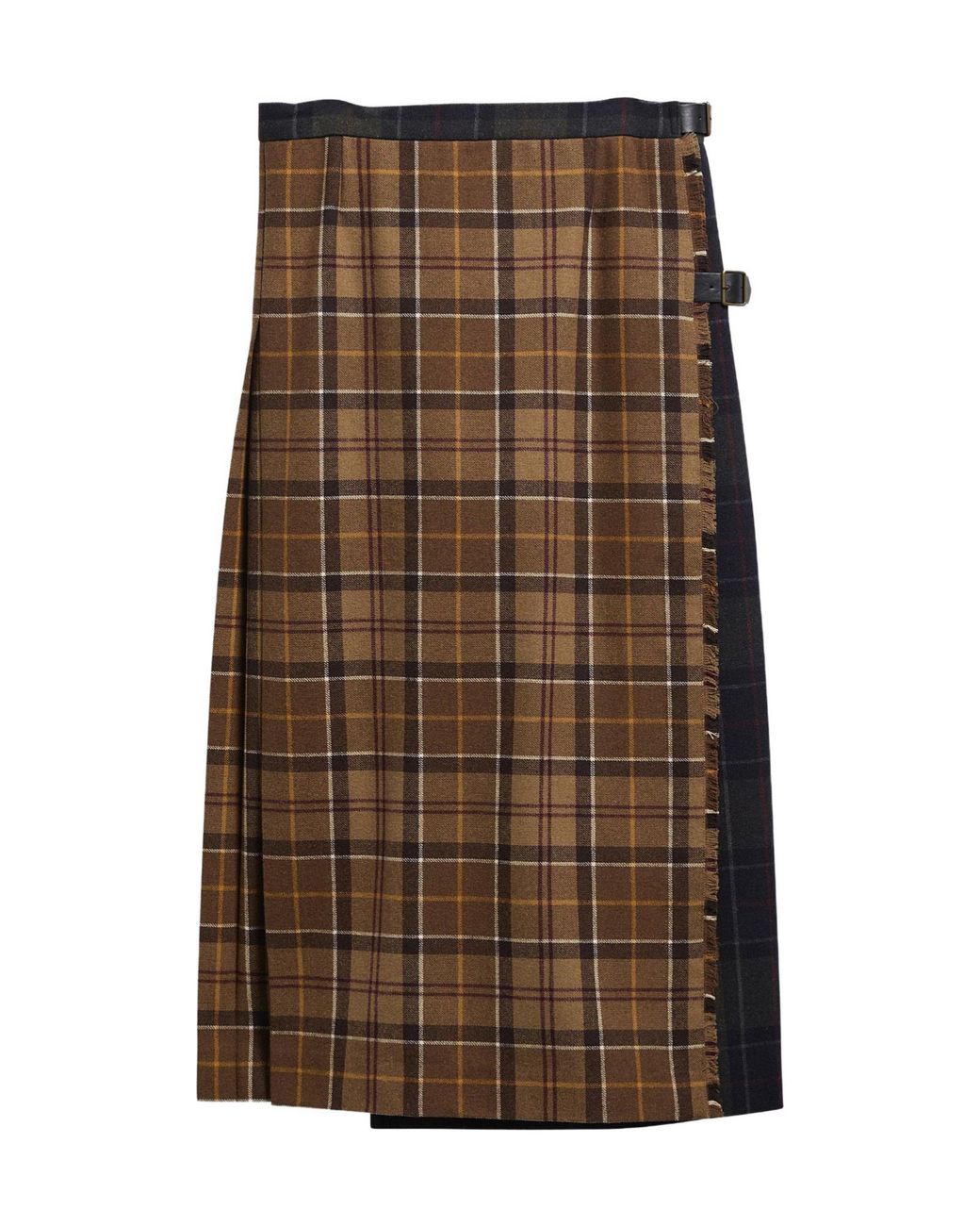 Barbour Brown Plaid Pleated Midi Skirt