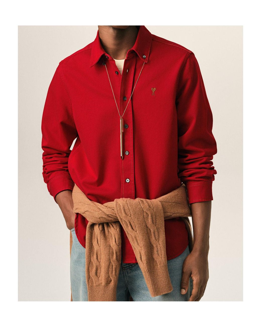 AMI Red Cotton Shirt With Ami De Coeur for men