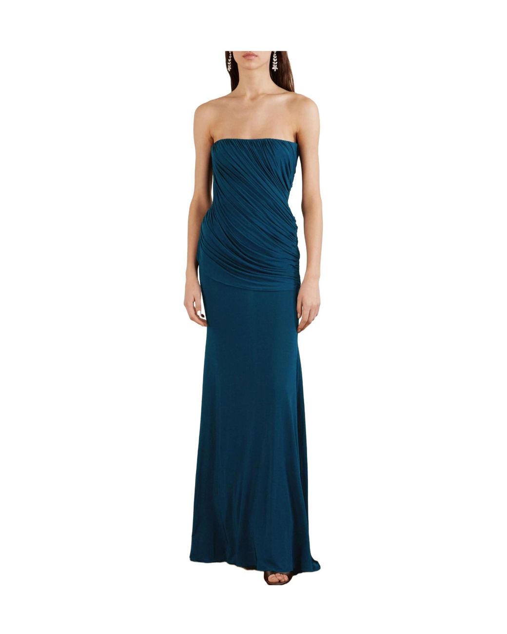 Alex Perry Blue Strapless Draped Jersey Gown