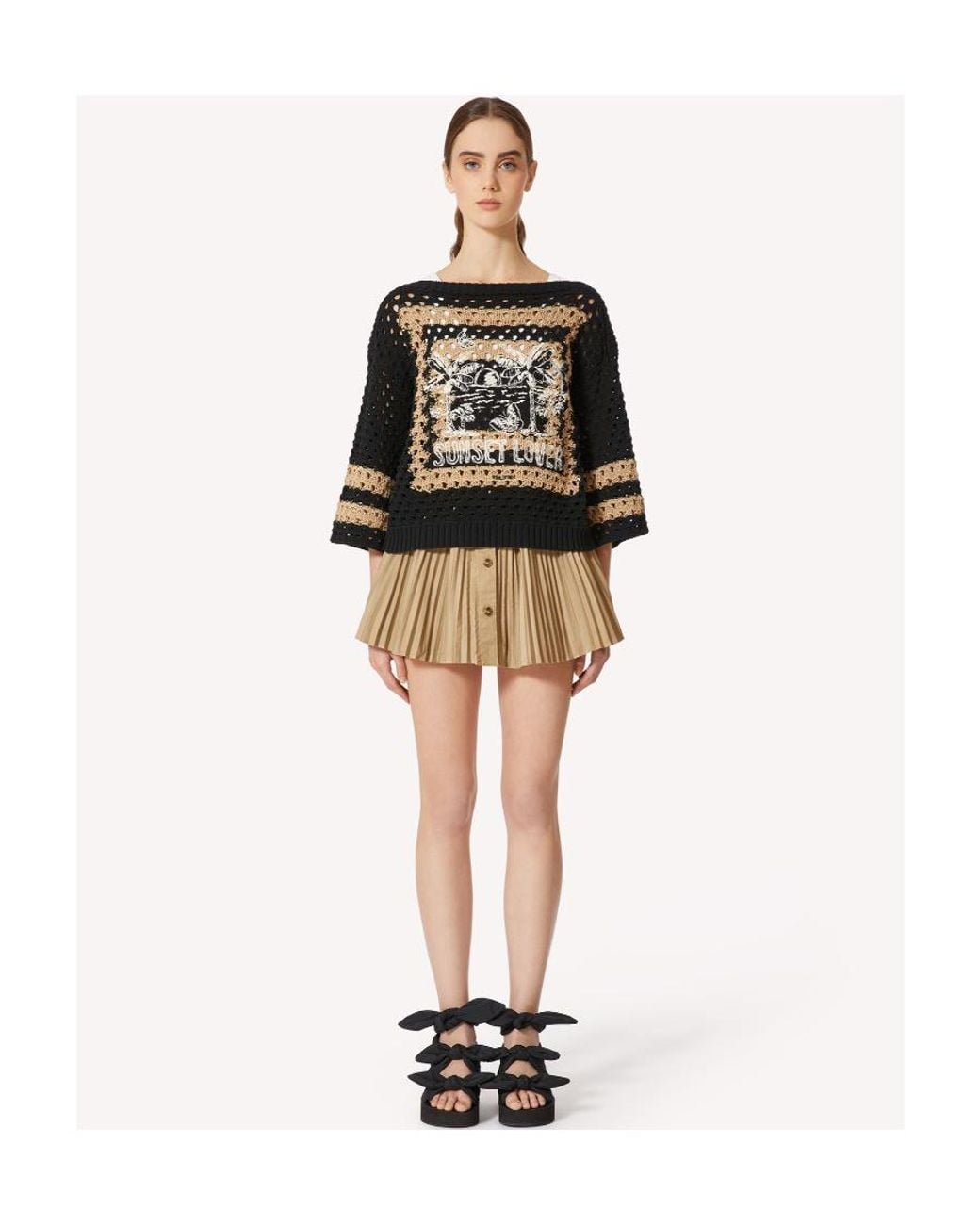 RED Valentino Natural Pleated Button-Front Mini Skirt